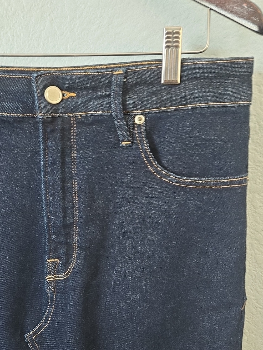 GOOD AMERICAN Slit Front Midi Jean Skirt Dark Blue Indigo 5 Pocket Sz 12 / 31 - Picture 5 of 11